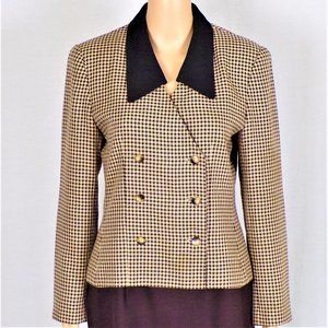 KASPER A.S.L. size 6 black/beige plaid blazer double-breasted